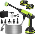 VOERJIA Accu-hogedrukreiniger 21 V (70 bar), met led-batterijniveau-indicator, 2 x 4,0 Ah accu's, 400 l/u, 6-in-1 mondstuk voor auto, fiets