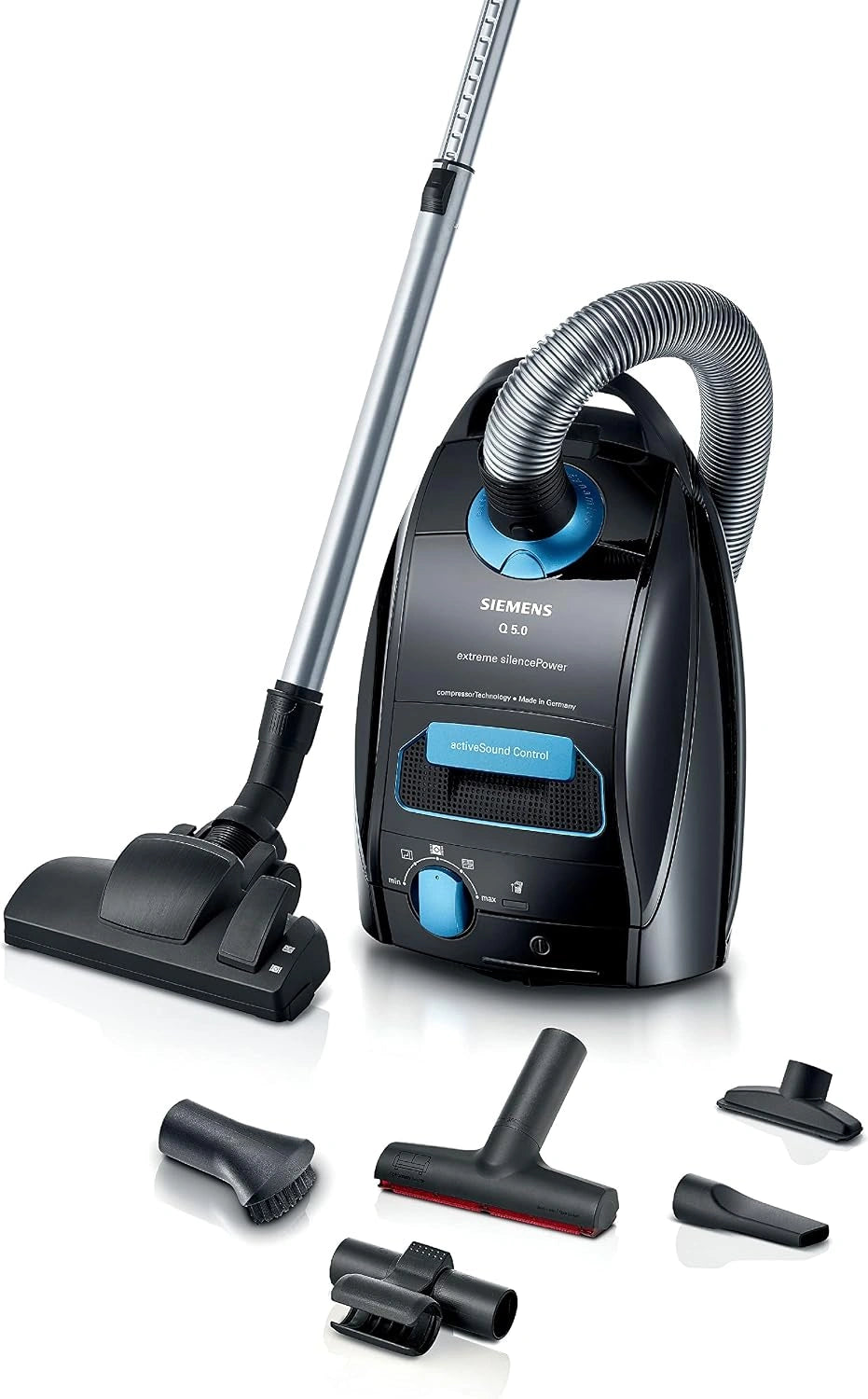 Siemens Stofzuiger met zak Q5.0 Extreme SilencePower VSQ5X500, vloerstofzuiger, ideaal voor mensen met allergieën, hygiënefilter, sterk zuigvermogen
