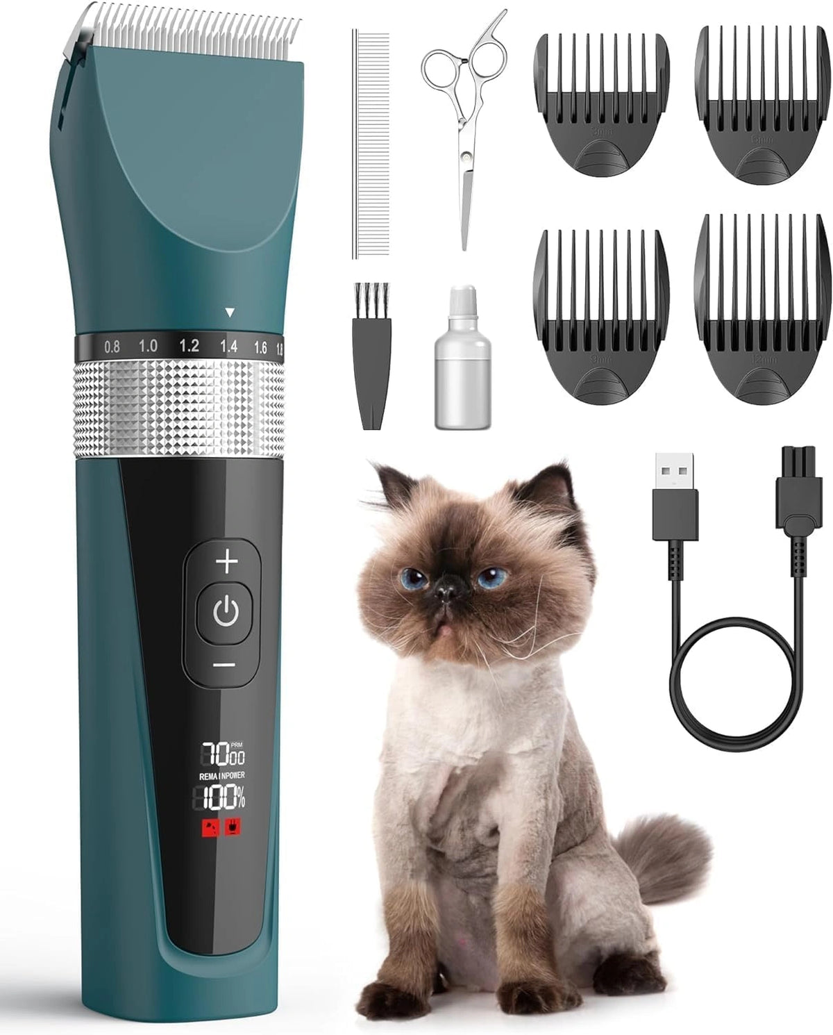 Oneisall Katten-tondeuse voor klittige vacht, 5 snelheden, stille draadloze katten- en honden-scheerapparaat voor lang haar