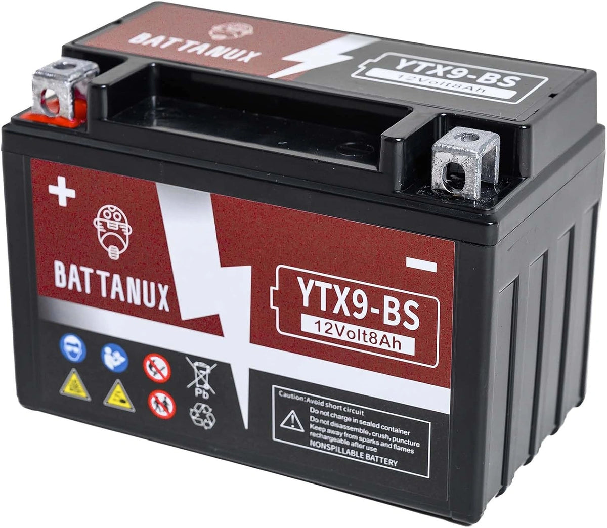 YTX9-BS Motoraccu 12V 8Ah AGM, Hoge Capaciteit, Onderhoudsvrij, Lekvrij, Direct Klaar voor Gebruik voor Motor, ATV en UTV, wit
