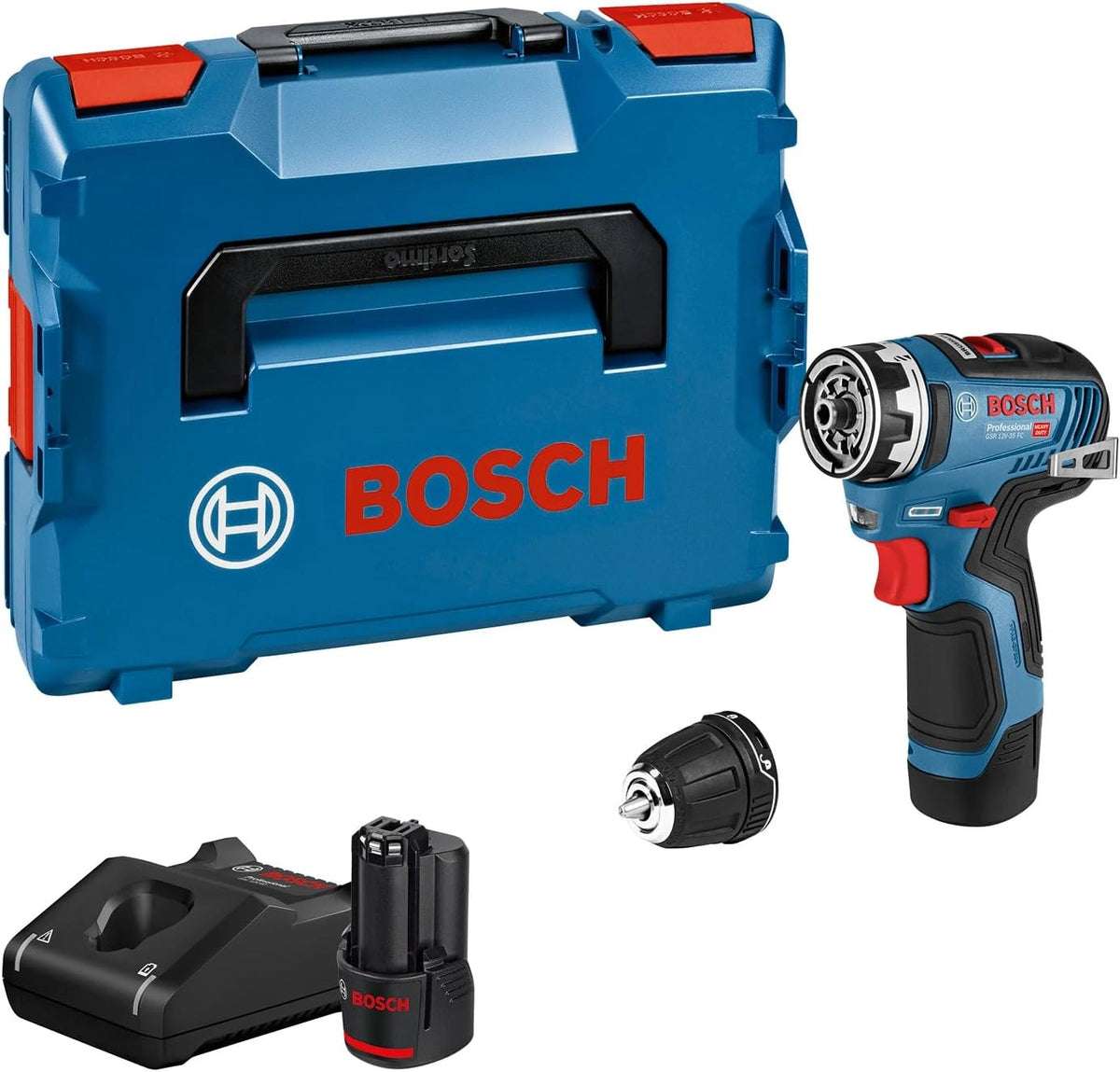 Bosch Professional 12V accuschroefboormachine GSR 12V-35 FC (incl. 2x 3,0 Ah accu, snellader GAL 12V-40, incl. boorhouderopzetstuk GFA 12-B