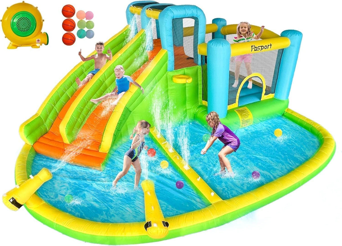 FBSPORT Springkasteel voor buiten, met ventilator, 545 x 365 x 218 cm, springkasteel voor kinderen, opblaasbaar, XXL, outdoor, voor volwassenen