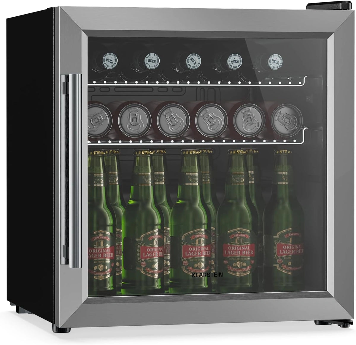 Klarstein Beersafe 47 L Mini Koelkast met Glazen Deur, Drankenkoelkast, Zwart