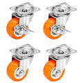 PRIOstahl Möbelrollen Set mit Bremse, Schwerlastrollen, 4er Set: 2 mit Lenkung, 2 mit Bremse, 38mm, Orange, Geräuscharm und Bodenschonend