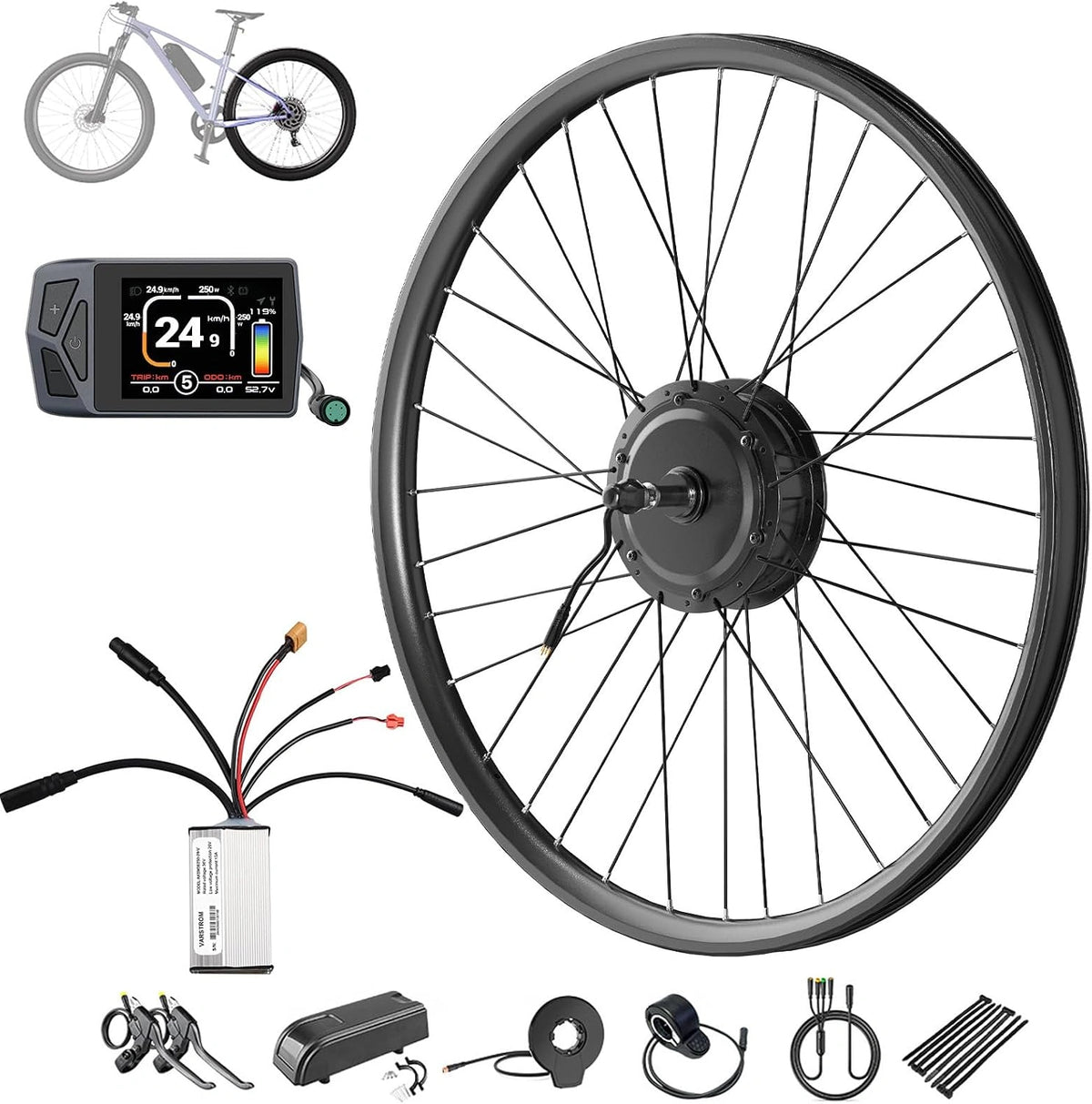 36V 250W E-Bike Ombouwset 26 27,5 28 29 inch Achterwiel Naafmotor, zilver