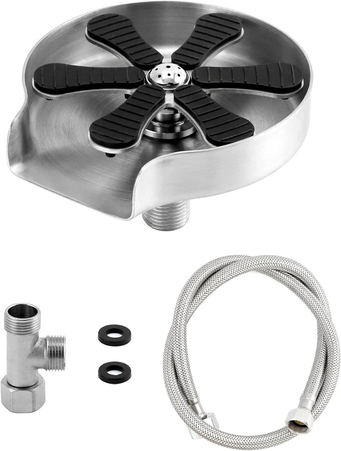 QWORK® 304 roestvrijstalen glazenwasser, automatische glazenwasser, bekerspoeler, glazenspoeler, voor gootsteen, bar, zilver/zwart