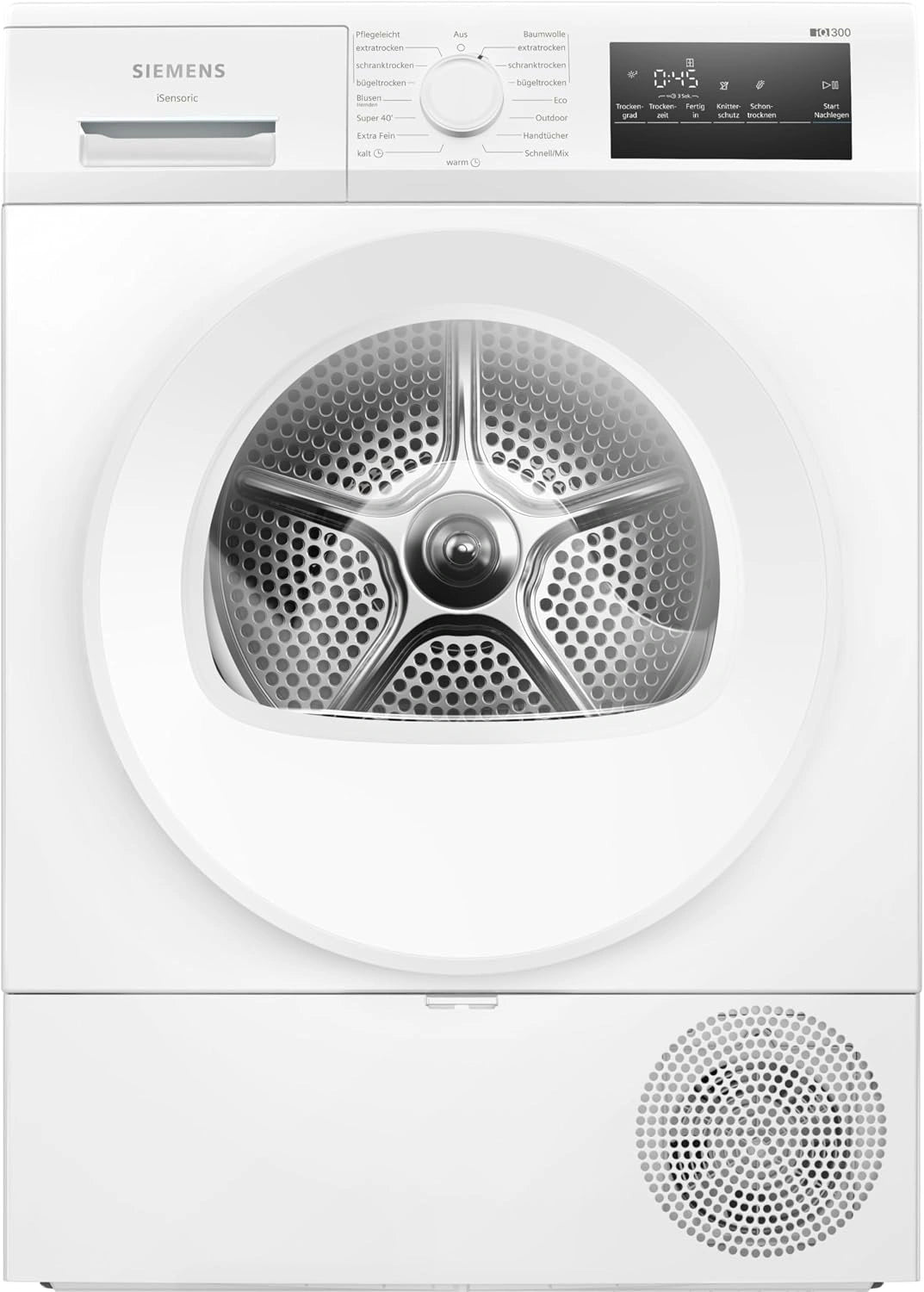 Siemens WT45HVA4, iQ300, warmtepompdroger, 8 kg, autoDry, super40-programma, 63 dB, Touch LED-scherm, softDry, buitenprogramma, easyClean-filter