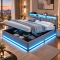 Kist 140 x 200 cm, gestoffeerd tweepersoonsbed met ledverlichting en USB-verlichting, gestoffeerd bed met verborgen opbergruimte en open planken