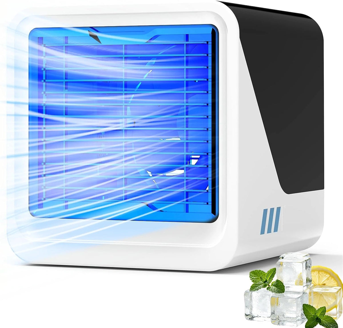 Mobiele airconditioner, 3-in-1 USB-luchtkoeler, stil, ventilator met water, 500 ml, 3 snelheden, licht 7 kleuren