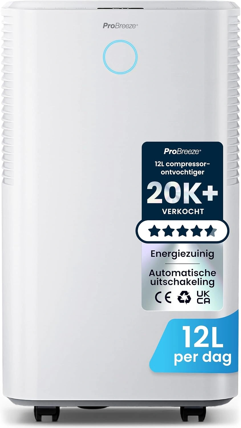 Pro Breeze 12 L/Dag Luchtontvochtiger, Automatische Vochtigheidssensor, 24-Uurs Timer, Was drogen en Slaapstand