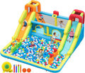Opblaasbaar slot met waterglijbaan voor kinderen met zwembad, 452x416x210cm, zilver