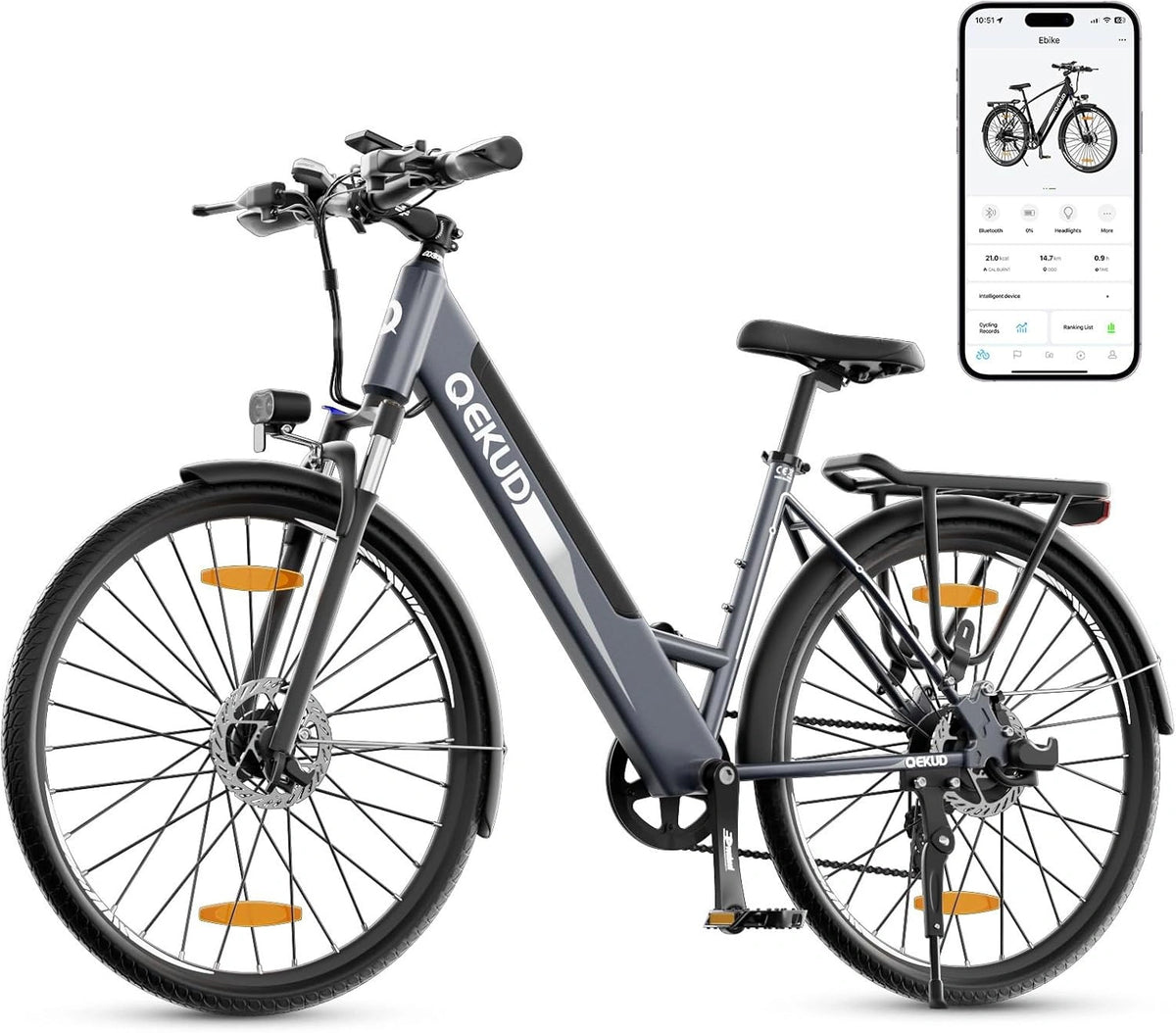 Elektrofahrrad, 26-27 inch, Reichweite 90-100 km, 250 Watt Leistung, met Korb, scherm en APP., zilver/zwart