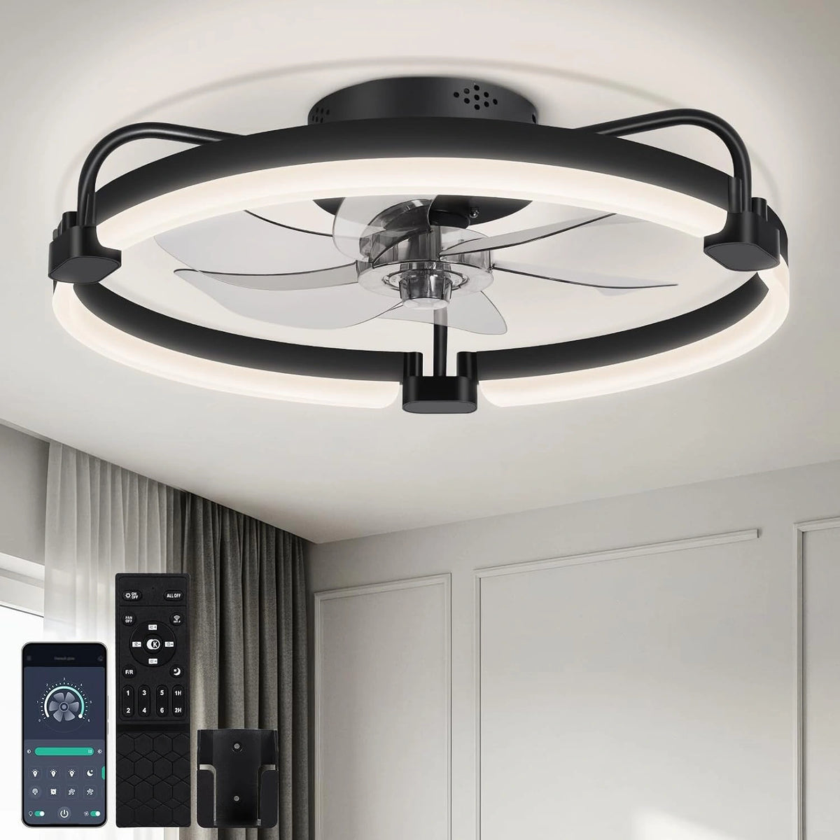 OUTON Deckenventilator met Beleuchtung en Fernbedienung, 3 Farbtemperatur, zilver