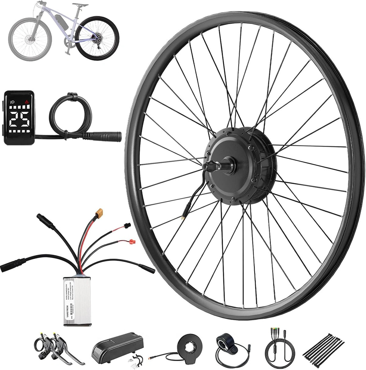 36V 250W E-Bike Ombouwset 26 27,5 28 29 inch Achterwiel Naafmotor, zilver