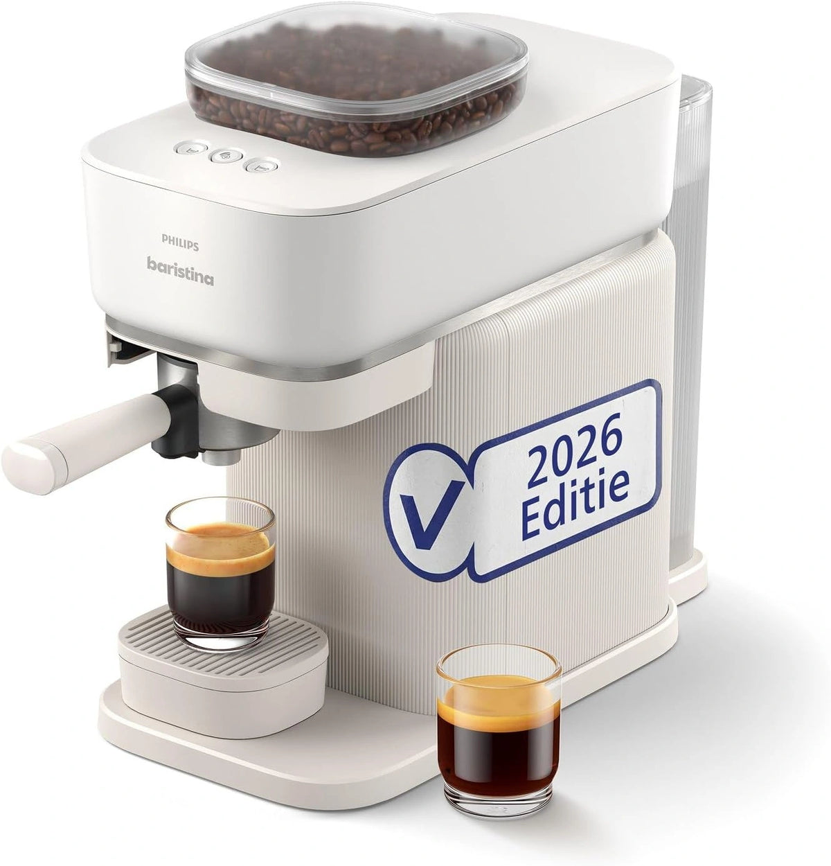 Philips Baristina Espressomachine, Automatisch Malen, Tampen & Zetten, 16 Bar, Espresso, Lungo, Compact Formaat, Natuurlijk Wit met Witte Portafilter