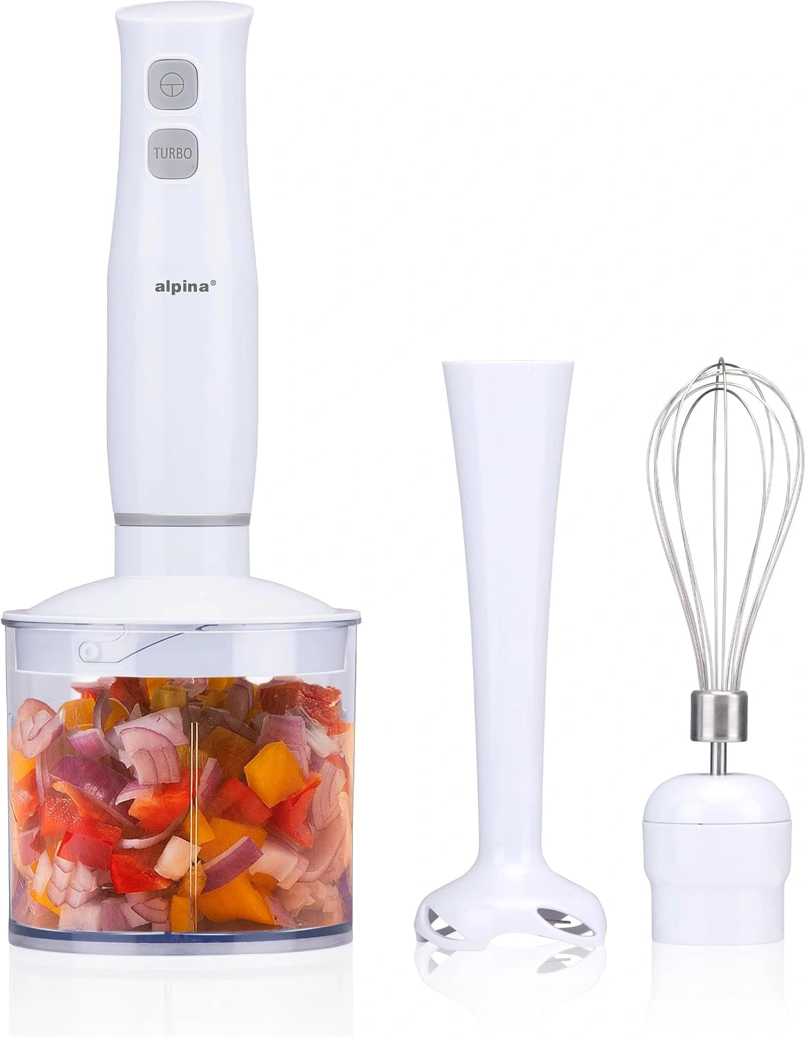 Alpina Staafmixer Set, Staafmixer met Hakmolen, Handmixer Elektrisch, mixer, Garde, 400W, Wit