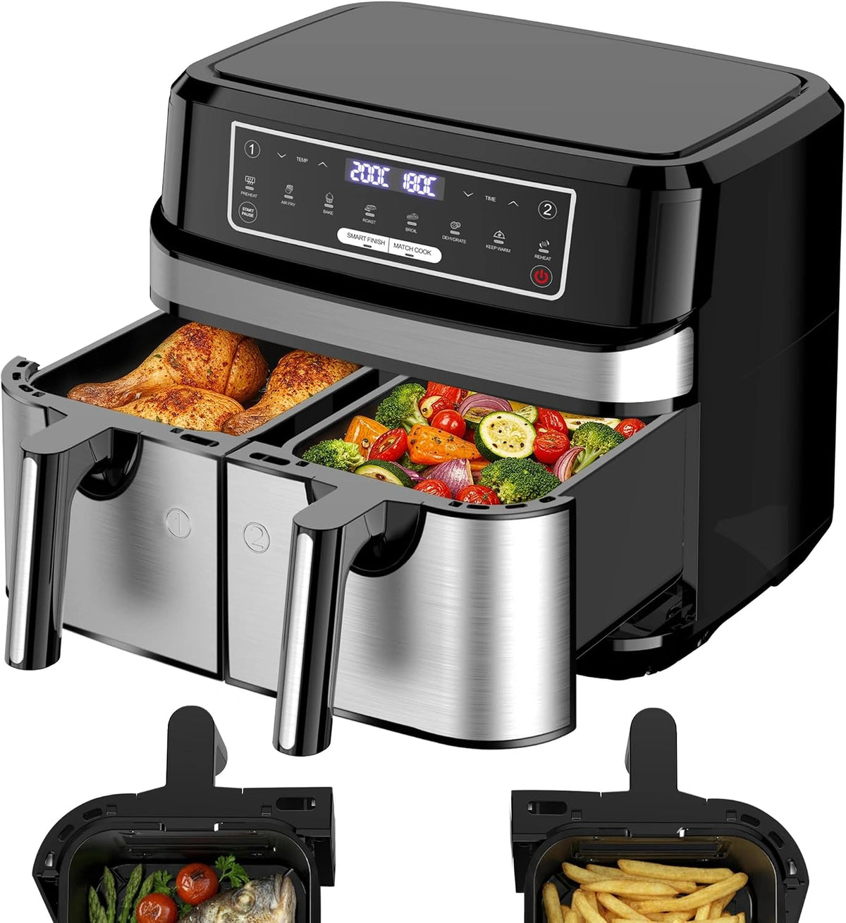 Heteluchtfriteuse Dubbel vak 9 l, zwart