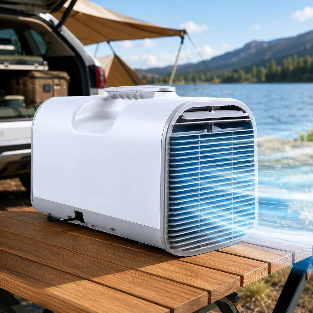 Draagbare Airconditioner, 4800 BTU, AC/DC Airco voor Caravan, Reizen, Camping, Camper en Buiten, 4-in-1 Luchtkoeler met Ontvochtiger, Koeling
