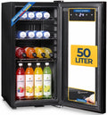 Sommertal GK50 Koelkast met glazen deur, stille drankkoelkast met led, aanraakscherm en slot, kleine flessenkoelkast, zwart, 50 liter