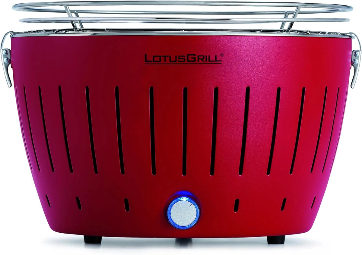 LotusGrill Classic vuurrood G340 de rookarme houtskoolgrill/tafelgrill met USB-aansluiting, rood
