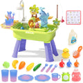 DeAO 4-in-1 kinderwastafel met waterfunctie en zand- en watertafel, waterspeeltafel voor outdoor/binnen met kleurveranderende servies