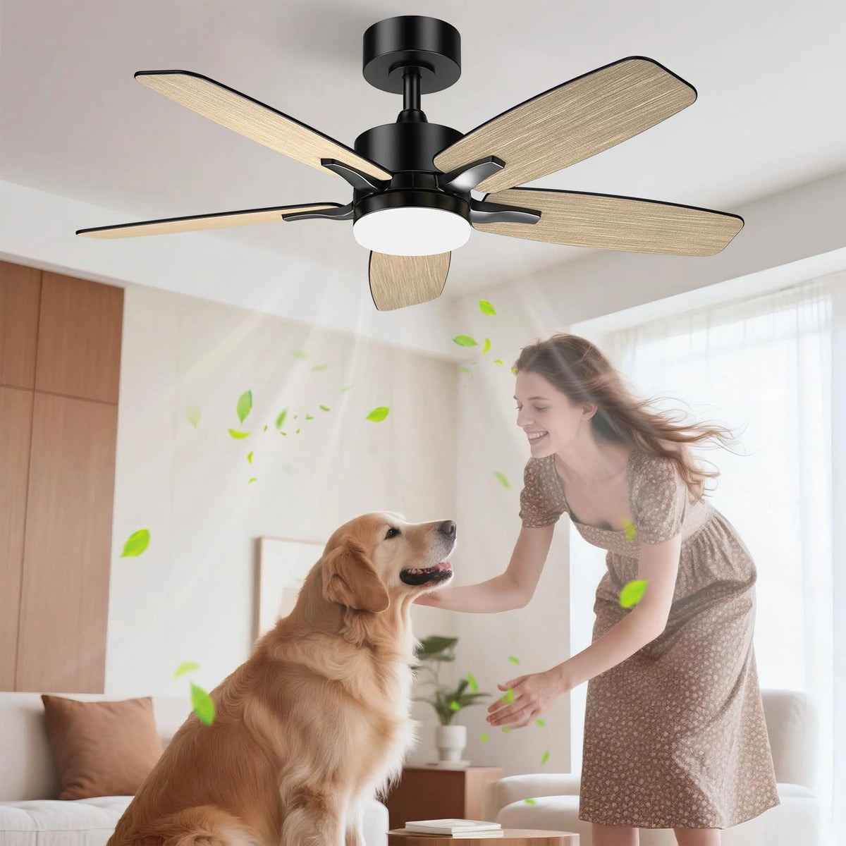 Airwit 106cm plafondventilator met verlichting, dubbelzijdige bladen, stille plafondventilator met licht en afstandsbediening