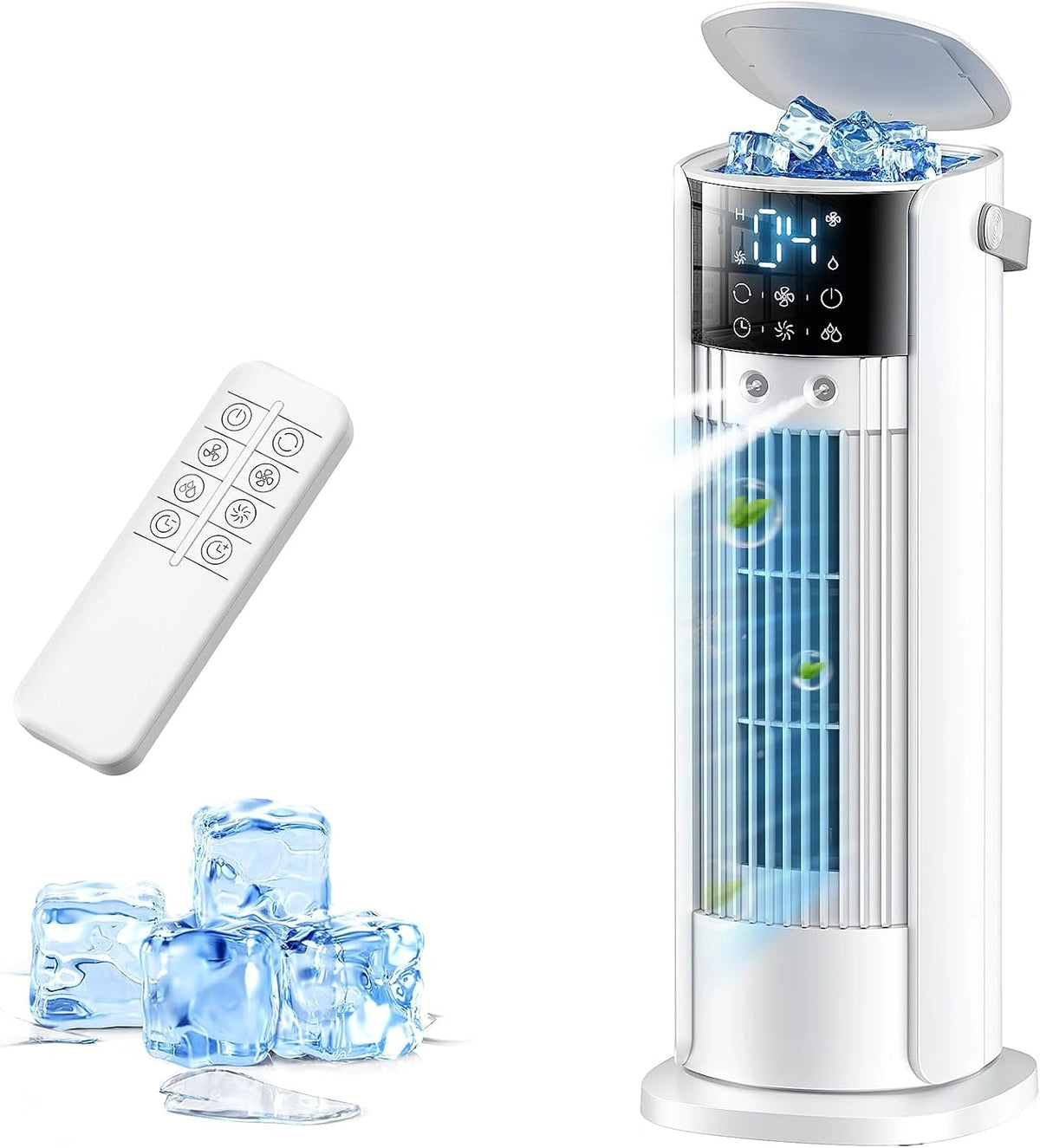 Mobiele airconditioning, 4-in-1 luchtkoeler met waterkoeling, airconditioning zonder afvoerslang, tank van 900 ml, 3 ventilatorstanden, led-scherm