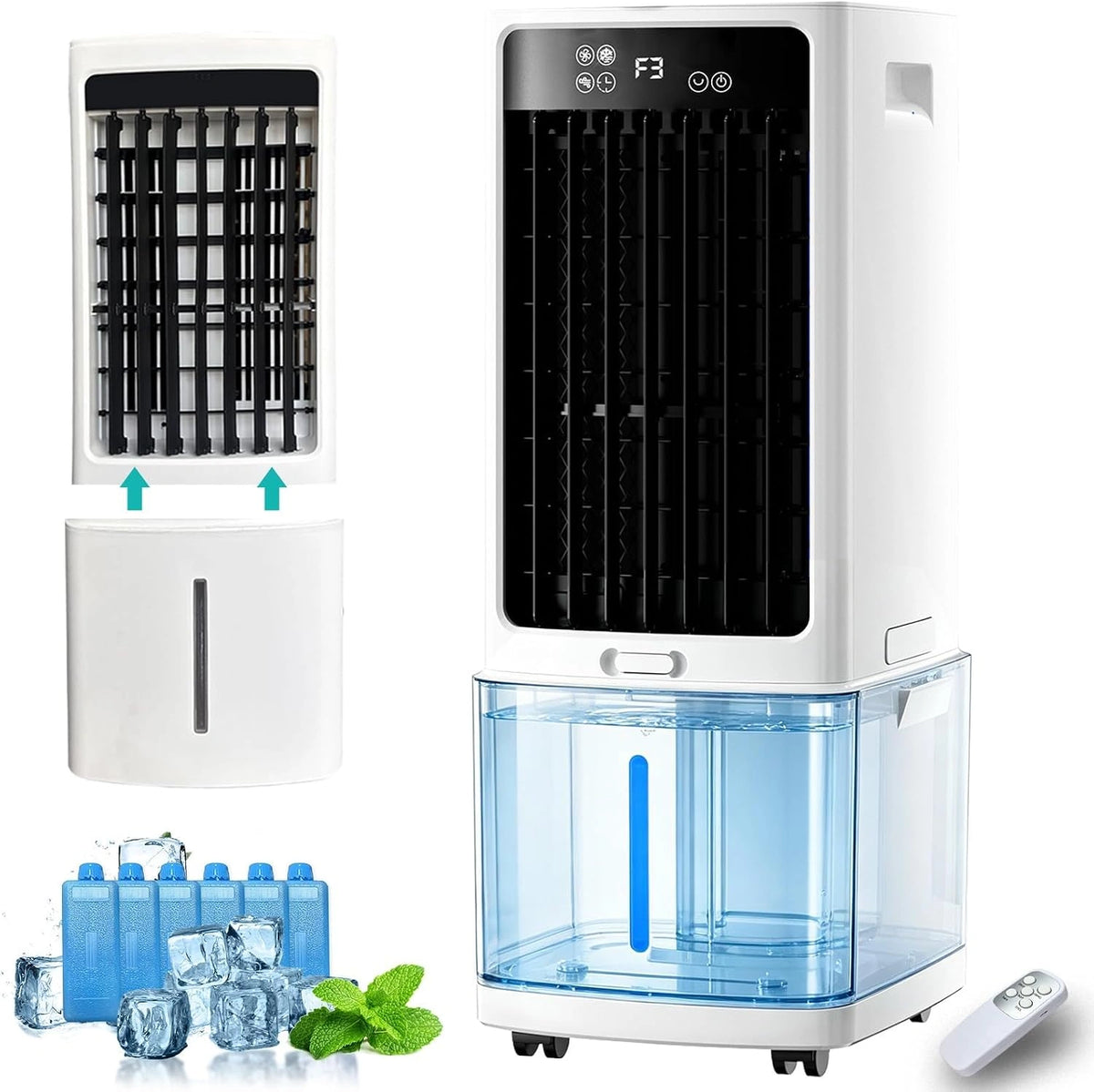 3-in-1 Raamloze Draagbare Airconditioners Met 25 L Afneembare Tank, Bevochtigende Swamp Cooler Met 3 Snelheden, 12 Uur Timer & 90° Oscillatie