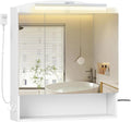 Hzuaneri Spiegelkast met verlichting, Wandkast met Spiegel, Föhnhouder en Haakjes, Schakelaar en Stekker Inbegrepen, Verstelbare Platen, Wit