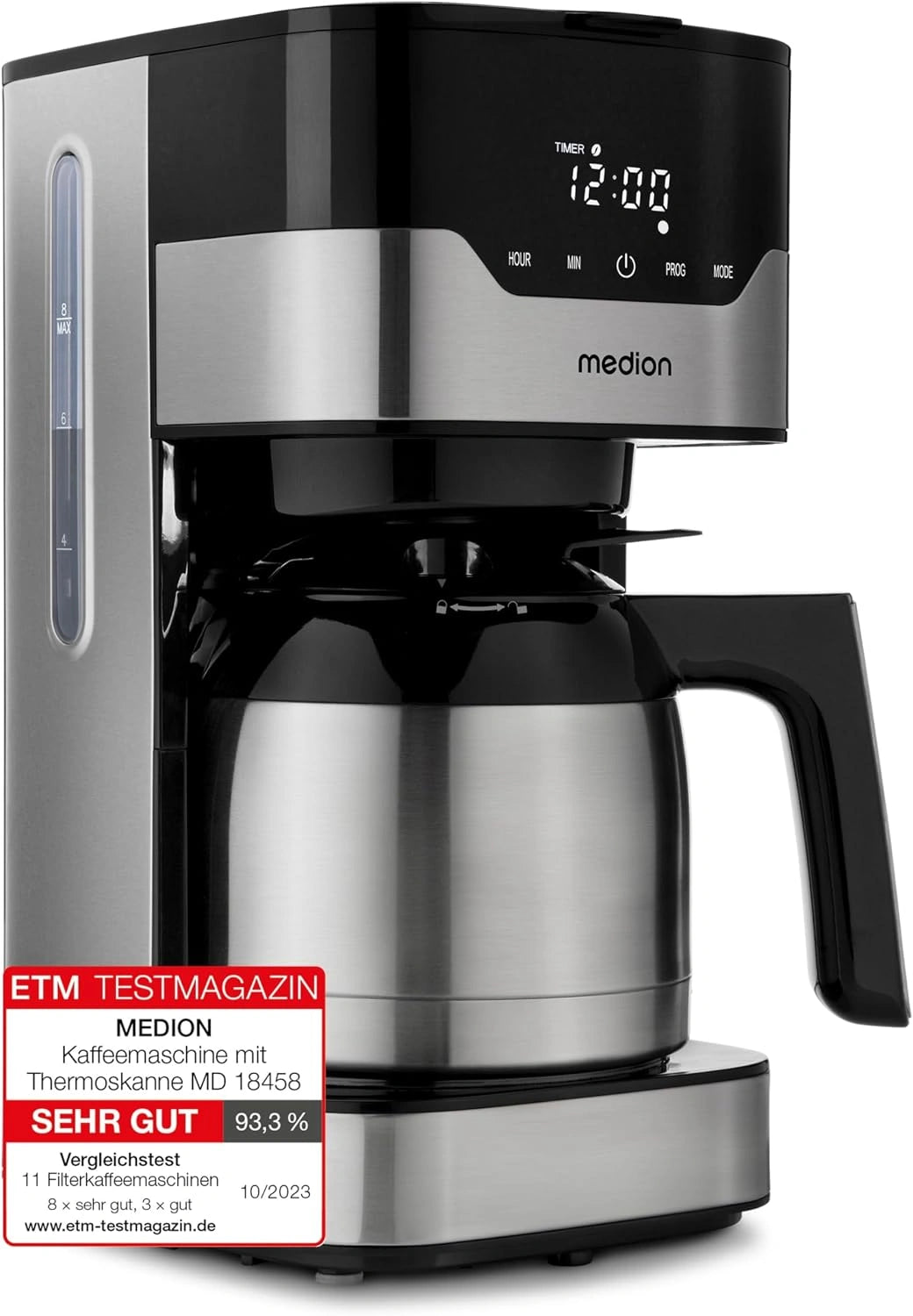 MEDION koffiezetapparaat met thermoskan en timer (filterapparaat, 8-10 kopjes, 1,2 liter, 900 watt, 3 standen, warmhoudfunctie, timer, anti-druppel