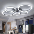 Plafondlamp, plafondventilator, compatibel met Alexa, Google Assistant, ronde plafondlamp, ventilator, stil, dimbaar, DC-motor, zomer/wintermodus