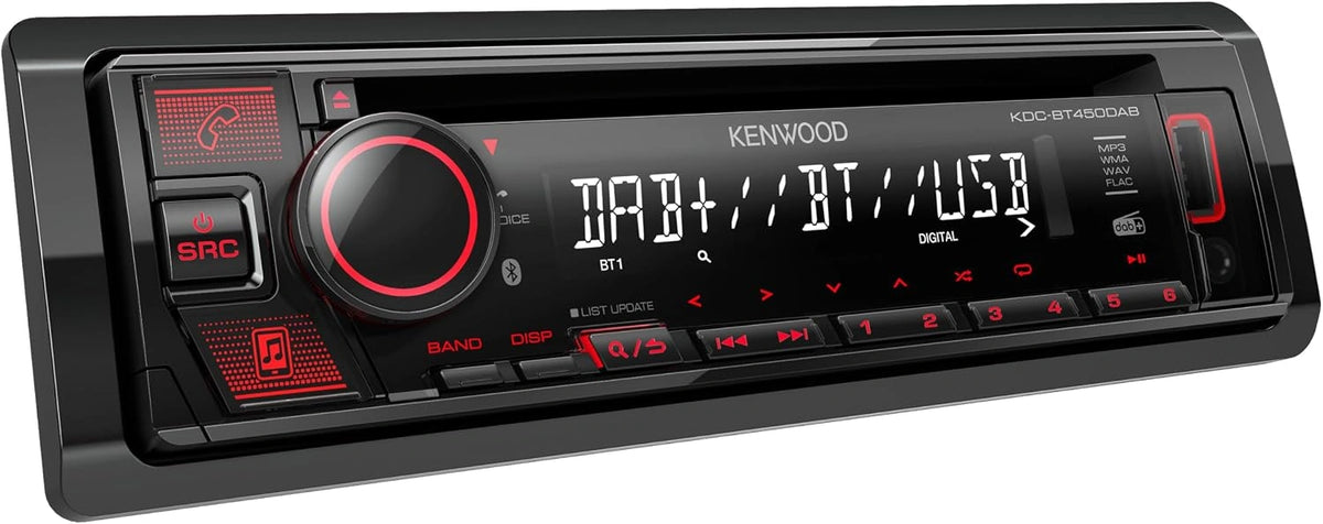 Kenwood KDC-BT450DAB CD-autoradio met DAB+ en Bluetooth handsfree, krachtige tuner, geluidsprocessor, USB, AUX, Spotify Control, 4x50 Watt