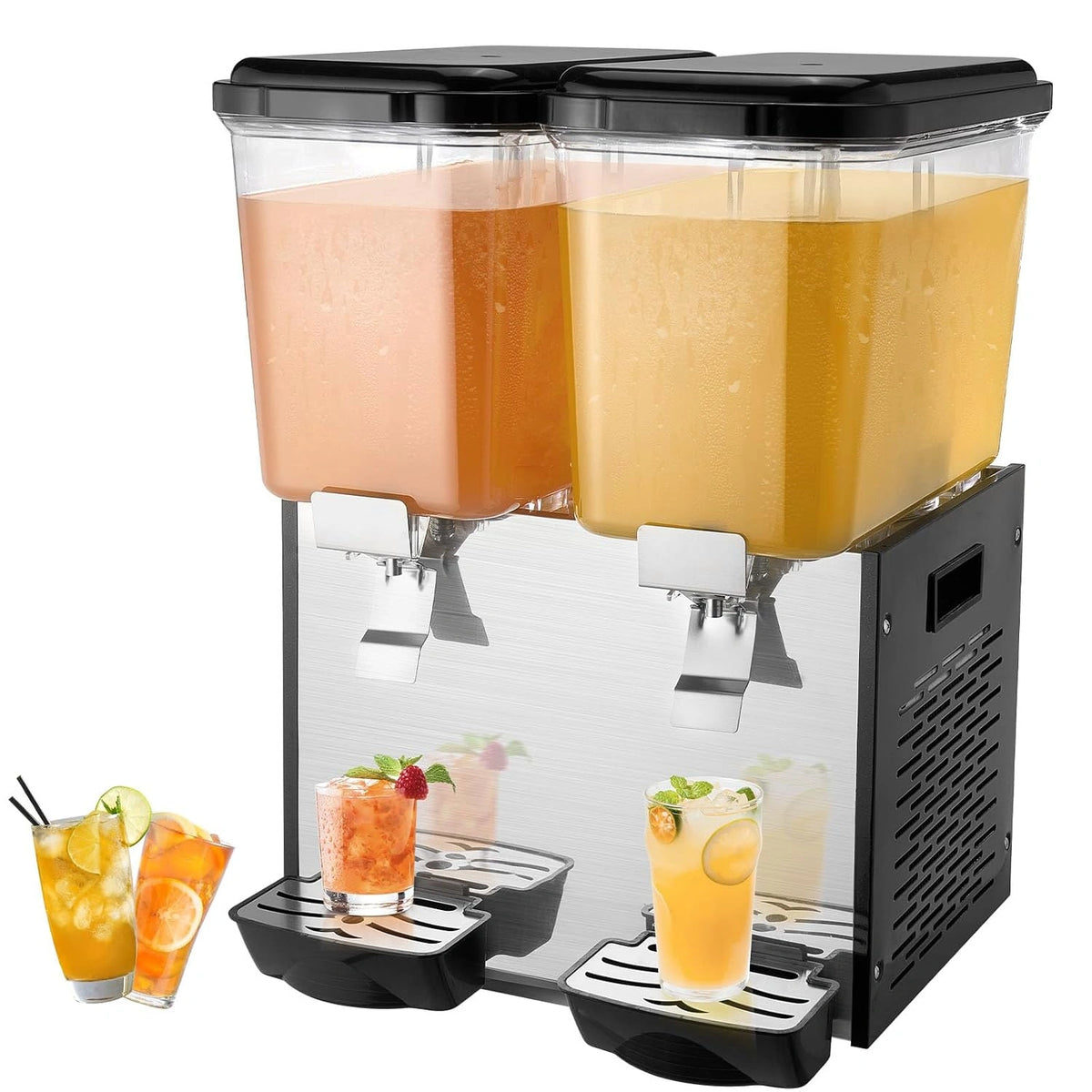 VEVOR Commerciële drankdispenser met 2 tanks, sapdispenser 18 l (per tank), 370 W roestvrij staal