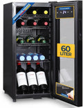 Sommertal GK60 Koelkast met glazen deur, stille drankkoelkast met led, aanraakscherm en slot, kleine flessenkoelkast, zwart, 60 liter