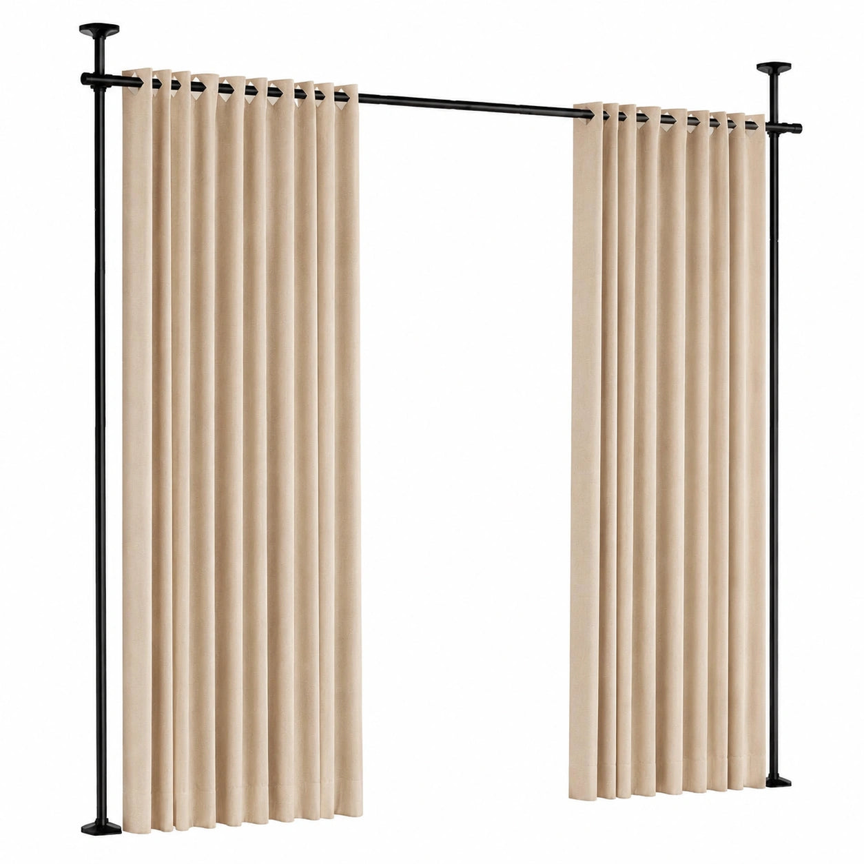 Moderner Raumteiler mit Vorhangstange, freistehend, geeignet für Wohnzimmer, Schlafzimmer oder Büro, schwarz, Höhe 227-312 cm, Breite 71-178 cm