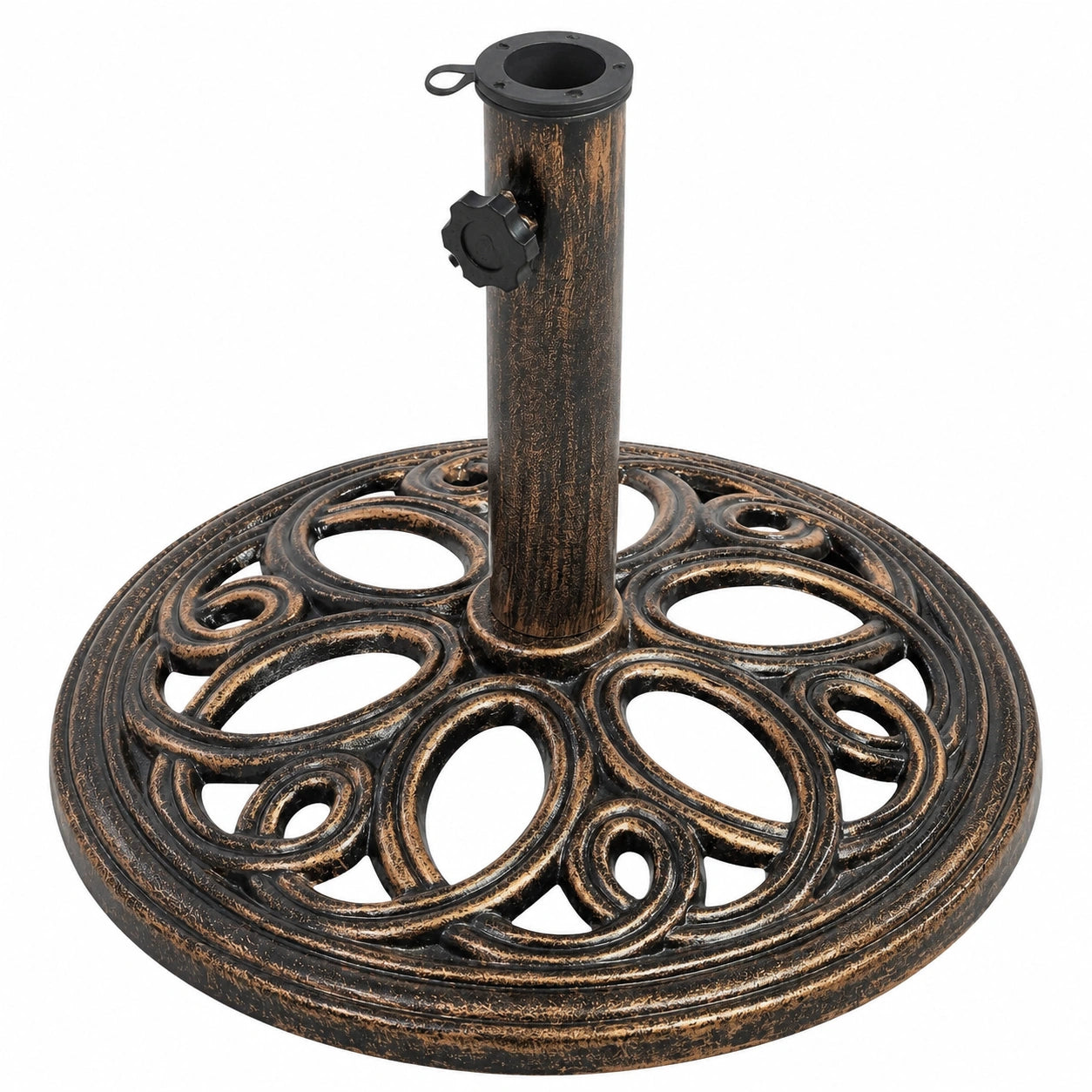 Schwerer Gusseisen-Schirmständer, Ø45 cm, passend für 38/48 mm Stangen, ideal für Garten und Balkon, in Bronze