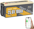 POWER QUEEN 24V 100Ah LiFePO4 Accu met Bluetooth en 100A BMS voor Camper, bruin