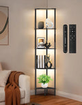 LED Vloerlamp met Plank, 3 Kleurtemperaturen, Dimbaar met Touch & Afstandsbediening, Hoekrek met 5 Lagen en Verlichting