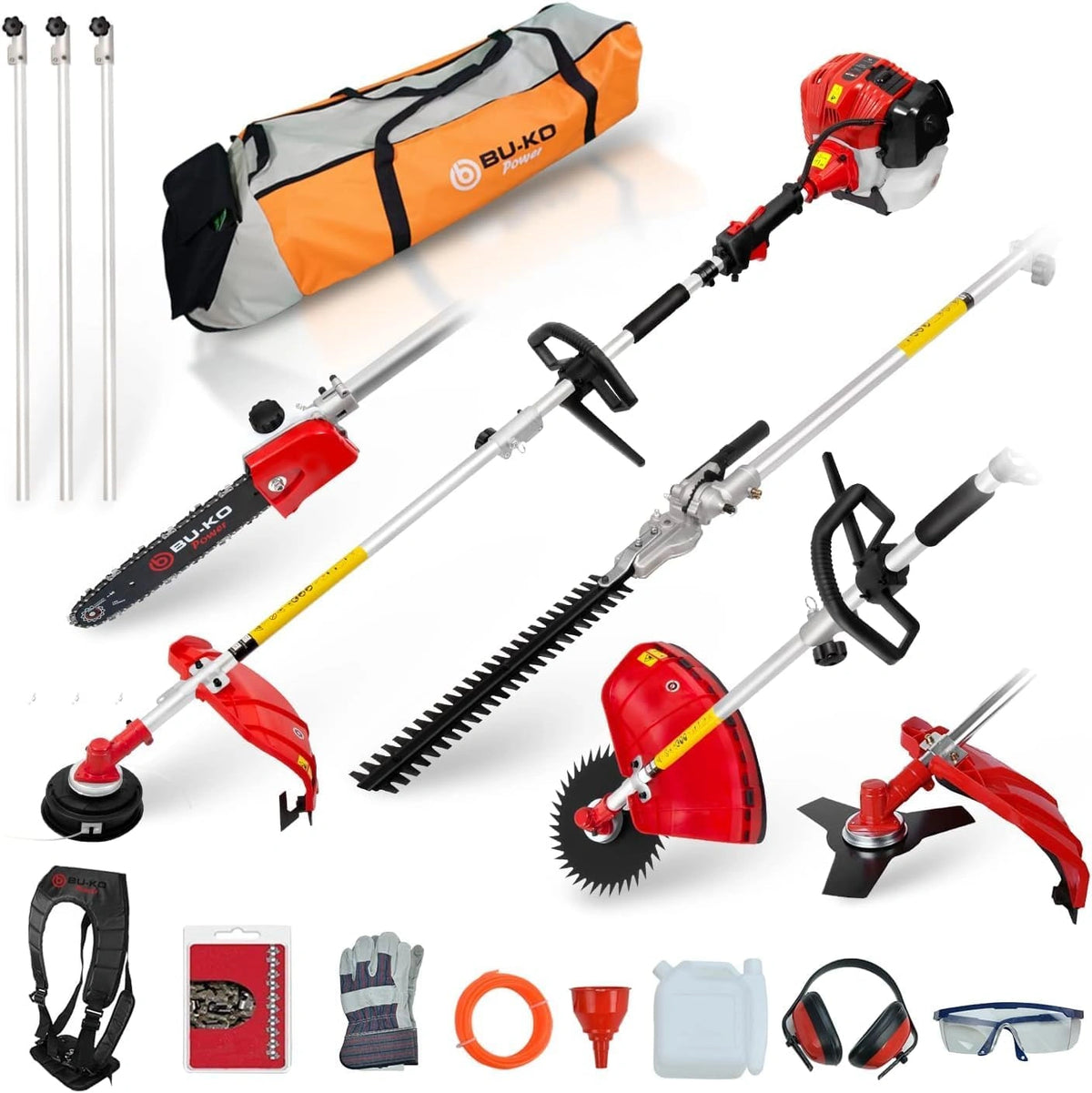 BU-KO 52cc lange bereik benzine multifunctioneel tuingereedschap inclusief: strimmer, heggentrimmer