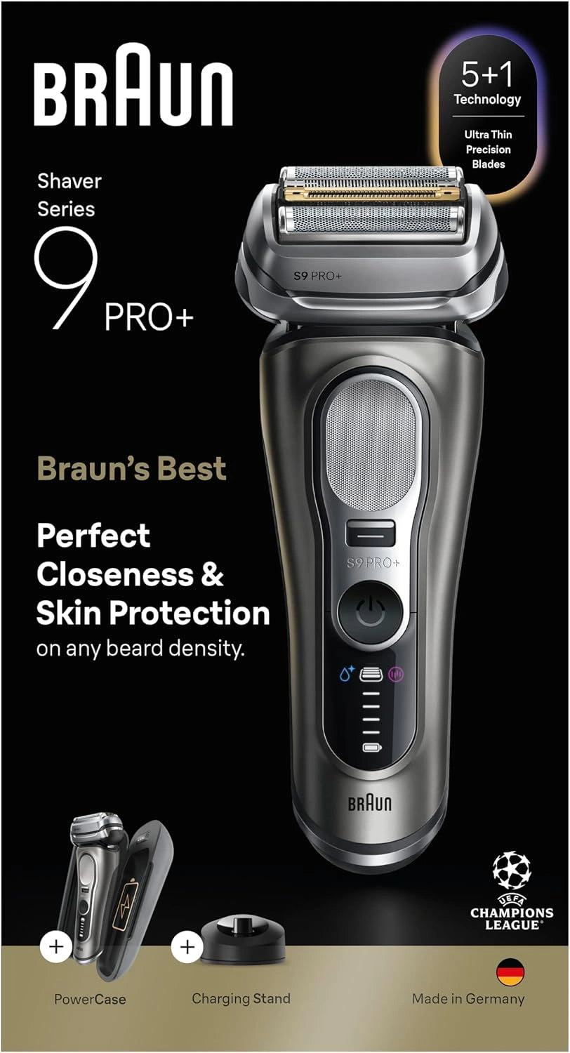 Braun Series 9 PRO+ Elektrisch scheerapparaat, 5+1 ultradunne precisiemessen, Pro SensoAdapt, tot 60 min, PowerCase, oplaadstandaard